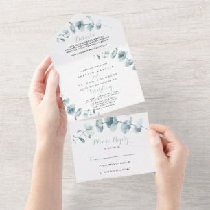 Invitation Tout En Un Mariage de feuillage vert minimaliste 