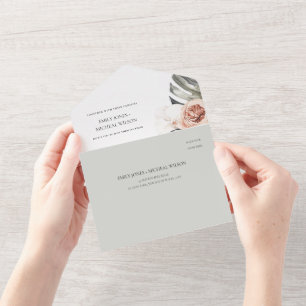 INVITATION TOUT EN UN MARIAGE DE FEUILLES DE MONSTRERA FLORALE DE PEACH 