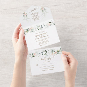 Invitation Tout En Un Mariage de fleurs blanches rose doré