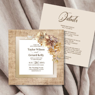 Invitation Tout en un Mariage de fleurs Burlap rustique