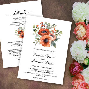 Invitation Tout en un Mariage de fleurs de pavot orange