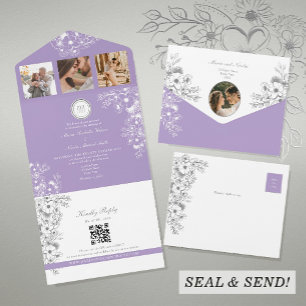 Invitation Tout En Un Mariage de Fleurs Romantiques Violettes en Photo