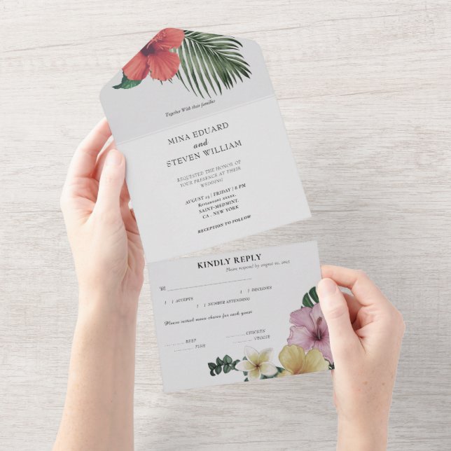 Invitation Tout En Un Mariage de fleurs tropicales (Déchirure)