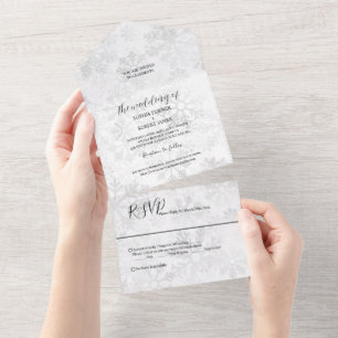 Invitation Tout En Un Mariage de flocon de neige d'hiver