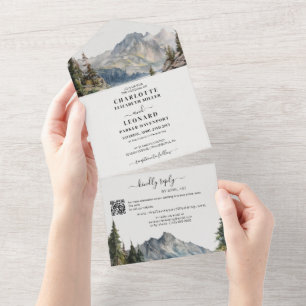 Invitation Tout En Un Mariage de forêt de montagne code Qr Rsvp