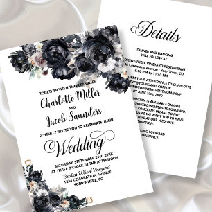 Invitation Tout en un Mariage de fumée noire Floral