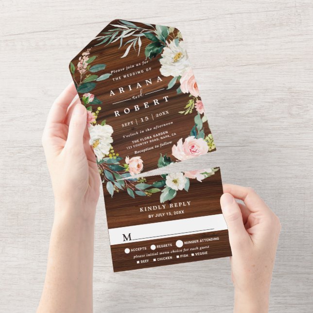 Invitation Tout En Un Mariage de germe de bois rustique (Déchirure)