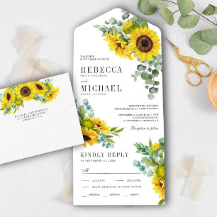 Invitation Tout En Un Mariage de la branche des tournesols rustiques et 