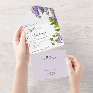 Invitation Tout En Un Mariage de la glycine violette à pendaison botaniq