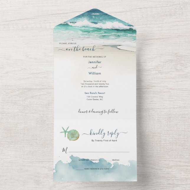 Invitation Tout En Un Mariage de la plage côtière Ocean Beach (À l'intérieur)