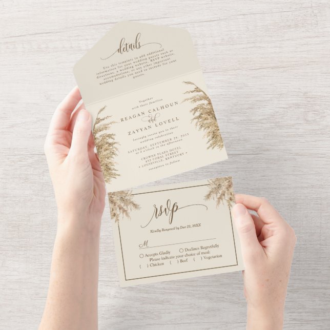 Invitation Tout En Un Mariage de la terre Pampas Grass Bohème (Déchirure)