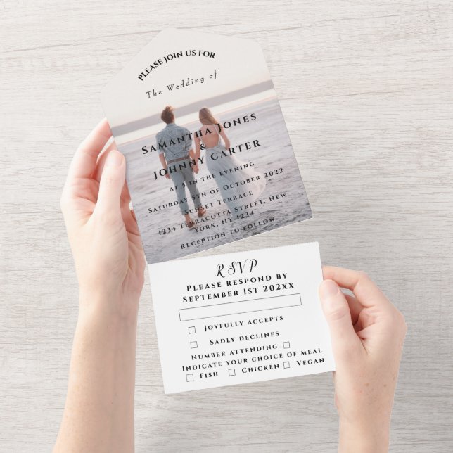 Invitation Tout En Un Mariage de la typographie photographique moderne (Déchirure)