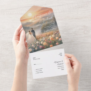 Invitation Tout En Un Mariage de lever de soleil chic simple