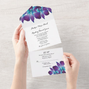 Invitation Tout En Un Mariage de l'orchidée bleu Dendrobium RSVP
