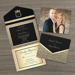 Invitation Tout En Un Mariage de Luxe Noir et Or