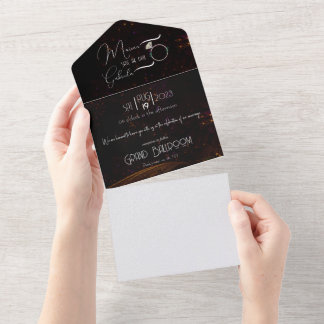 Invitation Tout En Un Mariage de Luxe Noir Gatsby Enregistrer la Date