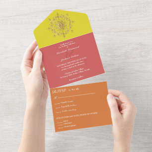 Invitation Tout En Un Mariage de Mandala d'or d'été