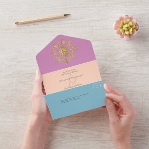 Invitation Tout En Un Mariage de Mandala d'or d'été