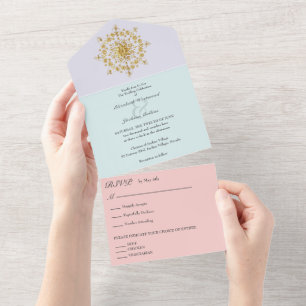 Invitation Tout En Un Mariage de Mandala d'or d'été