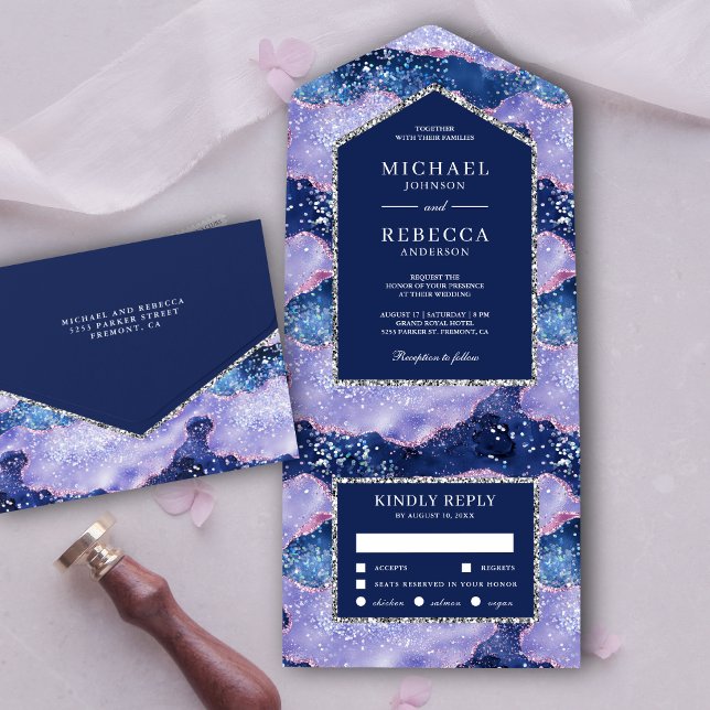 Invitation Tout En Un Mariage de marbre de la Parties scintillant de la  (Créateur téléchargé)
