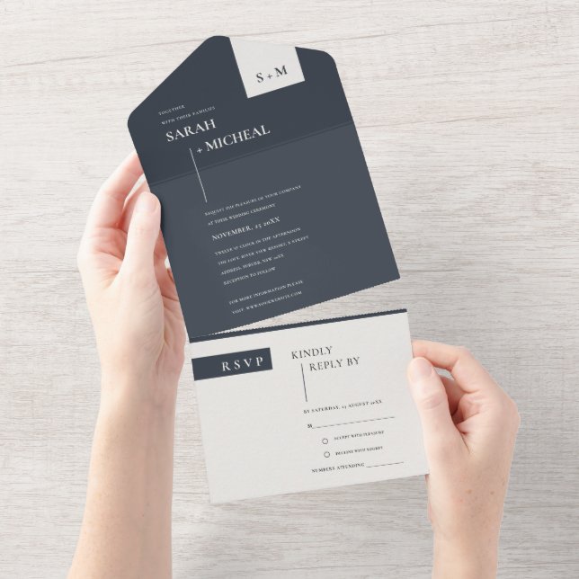 INVITATION TOUT EN UN MARIAGE DE MONOGRAMME BLANC NOIR SCANDI MINIMAL TO (Déchirure)