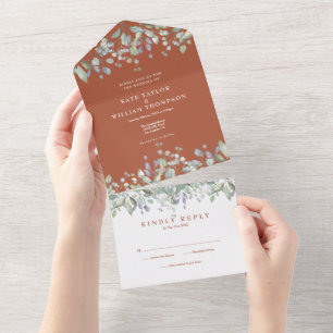 Invitation Tout En Un Mariage De Monogramme Floral De Terracotta Et Lila