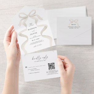 Invitation Tout En Un Mariage de monogramme ivoire élégant