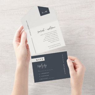 INVITATION TOUT EN UN MARIAGE DE MONOGRAMME NOIR ET BLANC SCANDI MINIMAL