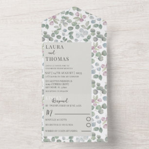 Invitation Tout En Un Mariage de Motif vert Sage Russe eucalyputus