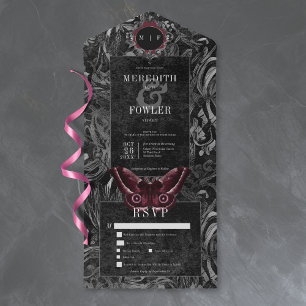 Invitation Tout En Un Mariage de Nuit Gothique avec Papillon de Vigne en