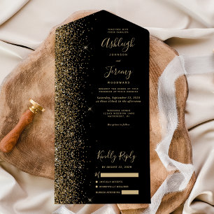 Invitation Tout En Un Mariage de Parties scintillant Black Gold moderne