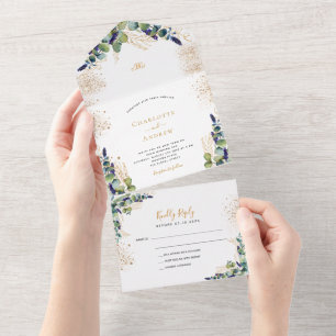 Invitation Tout En Un Mariage de parties scintillant d'or vert Eucalyptu