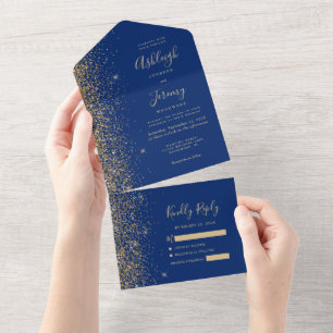 Invitation Tout En Un Mariage de Parties scintillant moderne Dark Royal