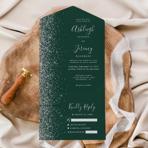 Invitation Tout En Un Mariage de Parties scintillant moderne Emerald Gre