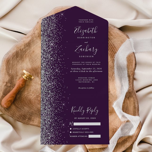 Invitation Tout En Un Mariage de Parties scintillant moderne en argent f (Créateur téléchargé)
