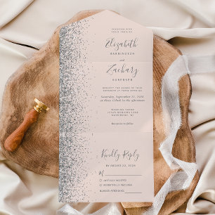 Invitation Tout En Un Mariage de Parties scintillant moderne en argent r