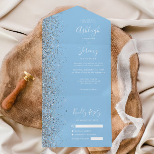 Invitation Tout En Un Mariage de Parties scintillant moderne Pastel Bleu