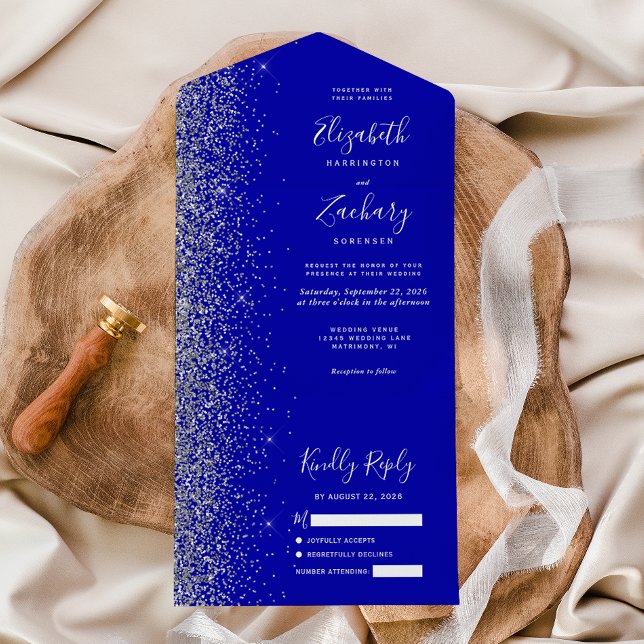 Invitation Tout En Un Mariage de Parties scintillant moderne Royal Blue  (Créateur téléchargé)