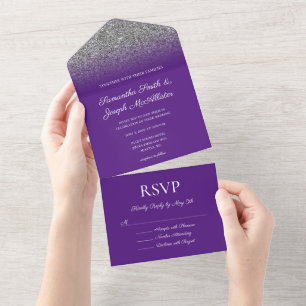Invitation Tout En Un Mariage de Parties scintillant Royal Purple et Sil