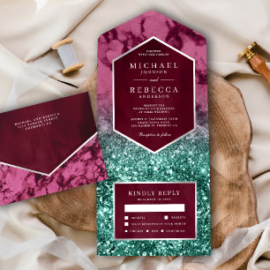 Invitation Tout En Un Mariage de Parties scintillant Turquoise en marbre