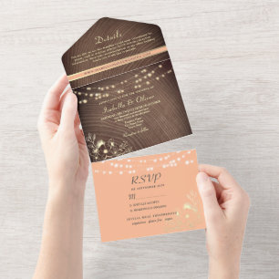 Invitation Tout En Un Mariage de pêche rustique en bois