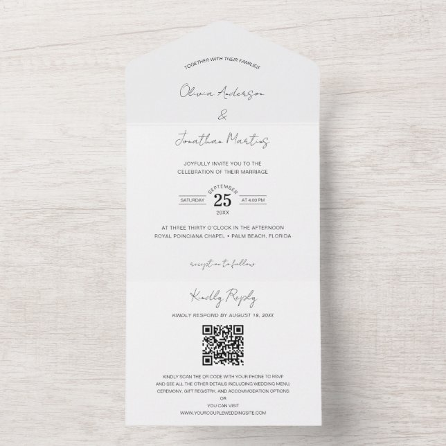 Invitation Tout En Un Mariage de photos Delicy QR Code RSVP (À l'intérieur)