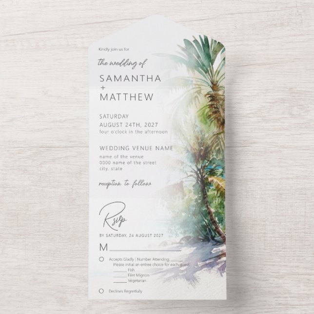 Invitation Tout En Un Mariage de plage de destination tropicale (À l'intérieur)