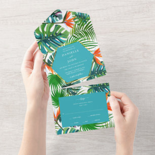 Invitation Tout En Un Mariage de plage Feuille tropicale RSVP