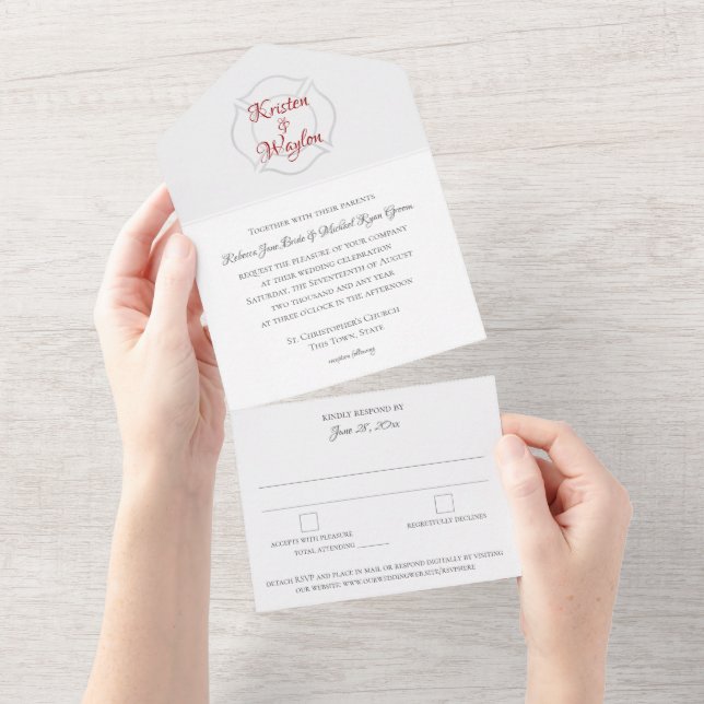 Invitation Tout En Un Mariage de pompier (Déchirure)