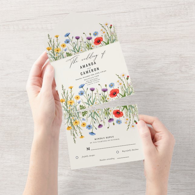 Invitation Tout En Un Mariage de prairie sauvage de printemps (Déchirure)