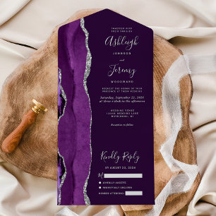 Invitation Tout En Un Mariage de prune moderne violet argenté