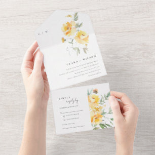 Invitation Tout En Un Mariage   de Rose à aquarelle jaune vert