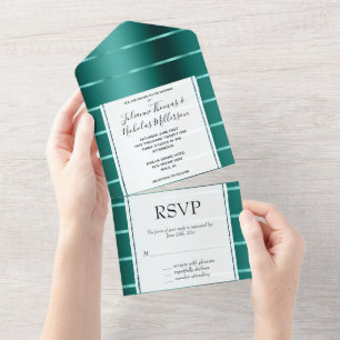 Invitation Tout En Un Mariage de ruban vert turquoise