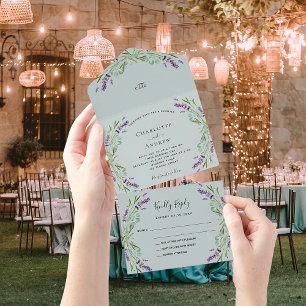Invitation Tout En Un Mariage de sauge d'eucalyptus violet de lavande